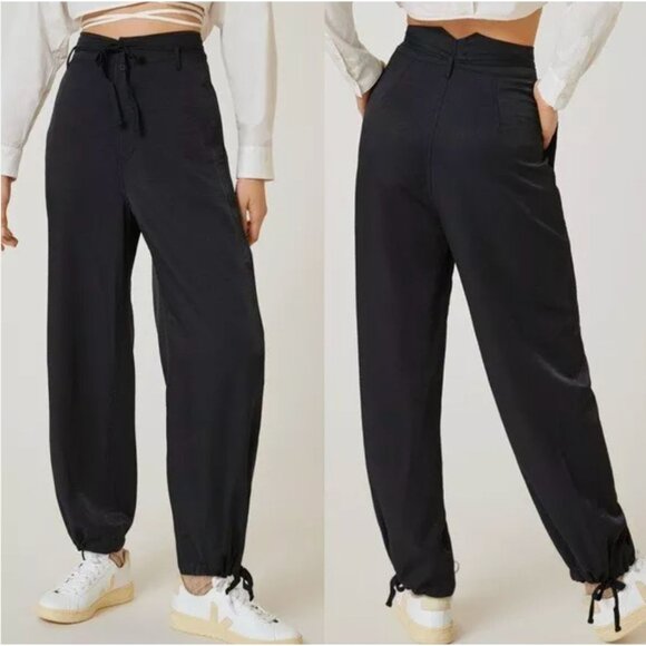 Anthropologie Tiny Brand Black Heidi Button Fly Tie Pants‎ Loose Fit Size XXS - Picture 1 of 14
